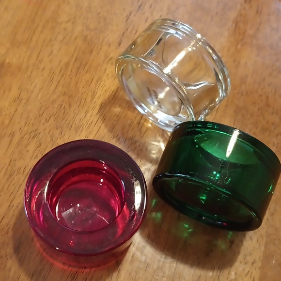 Heavy Glass Holiday candle holders green/Red/White - Picture 5 of 5